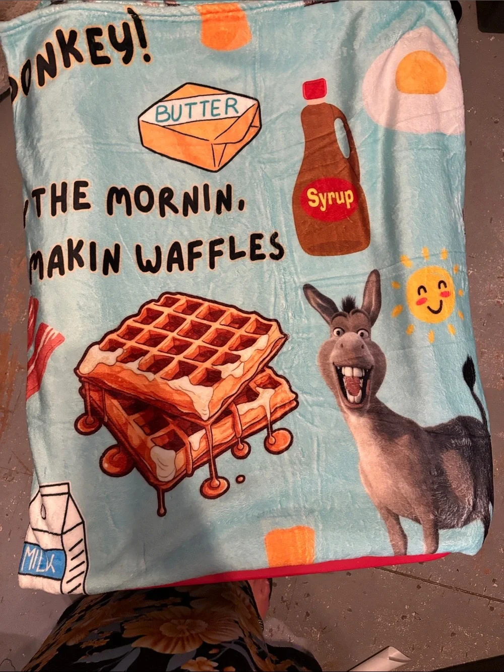 Playful Donkey & Waffle Plush Throw Blanket - Light Blue